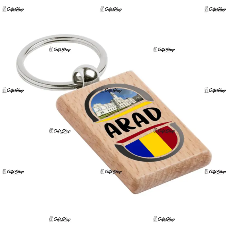 Arad romania, breloc din lemn, model 008